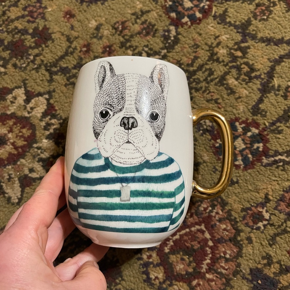 Pier 1 White Ceramic Mug Book Club Collection Frenchie